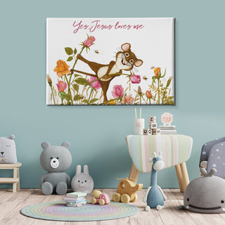 Friendly Kritters Wall Art Print - Mouse, Bees and Roses - 24x36 - Hand Drawn - Canvas