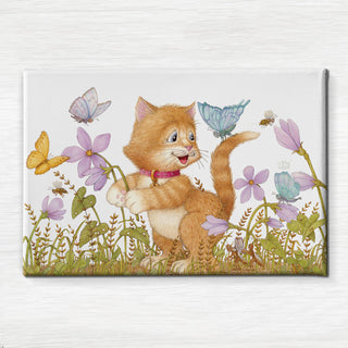 Friendly Kritters Wall Art Print - Kitten and Butterflies - 24x36 - Hand Drawn - Canvas