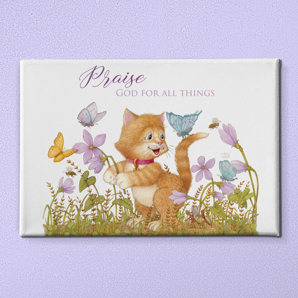Friendly Kritters Wall Art Print - Kitten and Butterflies - 24x36 - Hand Drawn - Canvas