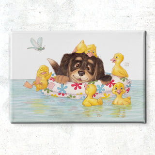 Friendly Kritters Wall Art Print - Puppy and Ducklings - 24x36 - Hand Drawn - Canvas