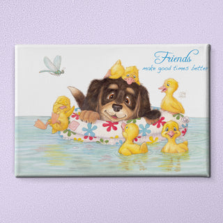 Friendly Kritters Wall Art Print - Puppy and Ducklings - 24x36 - Hand Drawn - Canvas