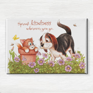 Friendly Kritters Wall Art Print - Kitty and Puppy - 24x36 - Hand Drawn - Canvas