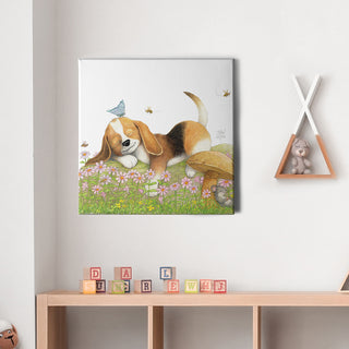 Friendly Kritters Wall Art Print - Puppy Sleeping - 16x16 - Hand Drawn - Canvas