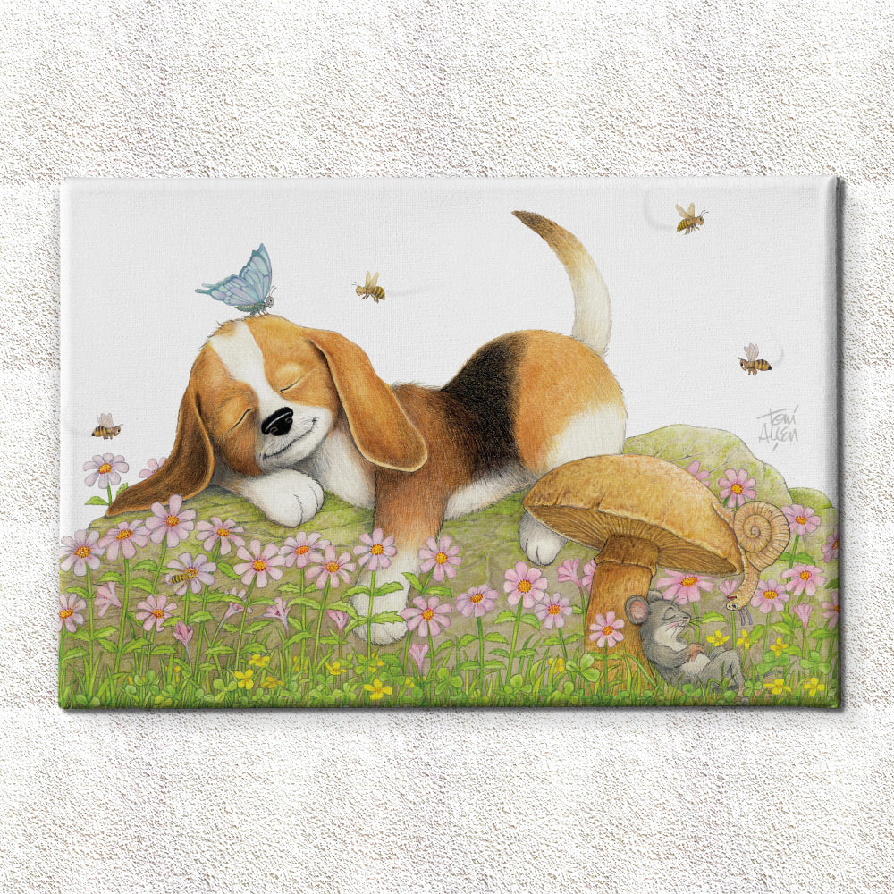 Friendly Kritters Wall Art Print - Puppy Sleeping - 16x24 - Hand Drawn - Canvas