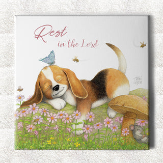 Friendly Kritters Wall Art Print - Puppy Sleeping - 16x16 - Hand Drawn - Canvas