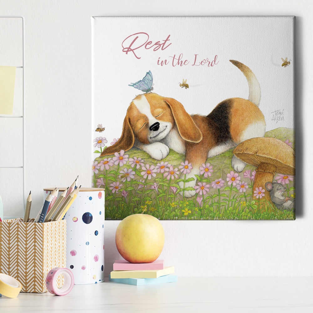 Friendly Kritters Wall Art Print - Puppy Sleeping - 16x16 - Hand Drawn - Canvas