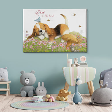 Friendly Kritters Wall Art Print - Puppy Sleeping - 16x24 - Hand Drawn - Canvas