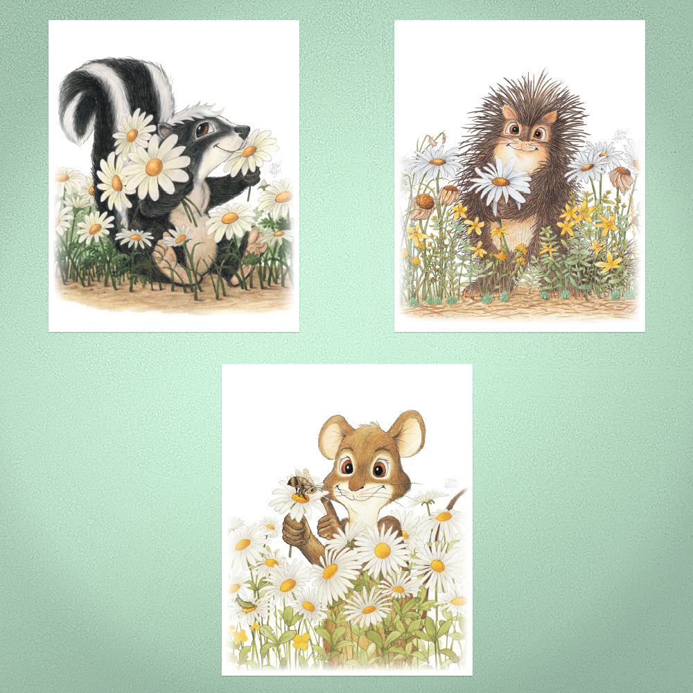 Friendly Kritters Wall Art Print - Set of 3 - 8x10 - Unframed - Collection 1