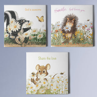 Friendly Kritters Wall Art Print - Set of 3 - 16x16 - Canvas - Collection 1