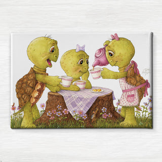 Friendly Kritters Wall Art Print - Turtles Tea Party - 24x36 - Hand Drawn - Canvas